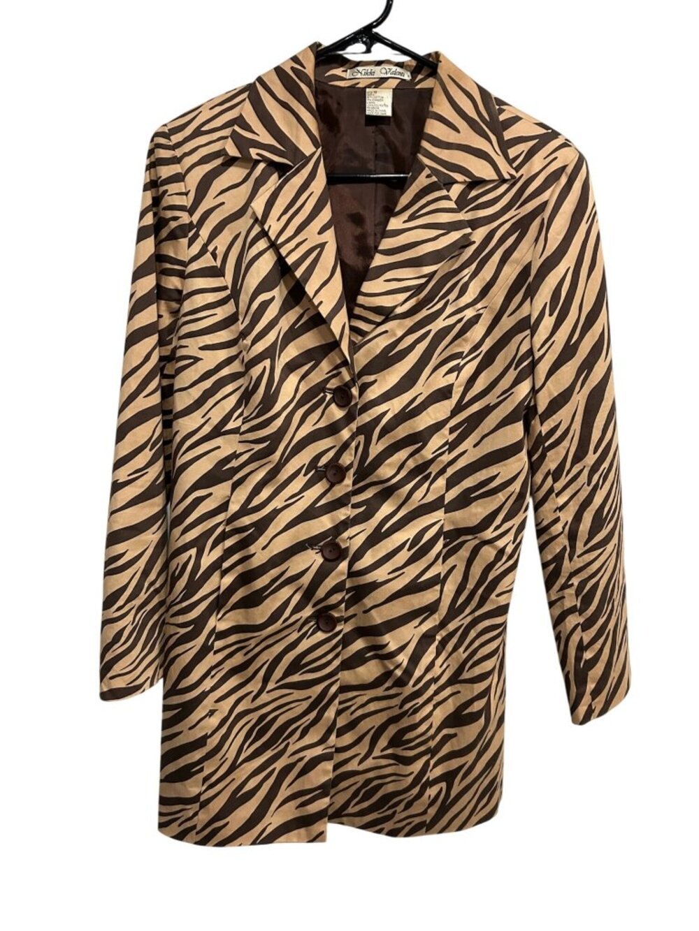 Nikki Valenti Zebra Print Button Front Blazer Size 8 Brown Tan Retro Maximalist